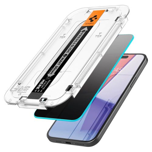 Spigen Glas.TR EZ Fit Privacy iPhone 15 Pro betekintésgátló edzett üvegfólia, felrakó kerettel