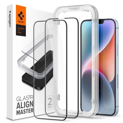 Spigen Alm Glass FC iPhone 13/13 Pro 2 db edzett üvegfólia, fekete keret