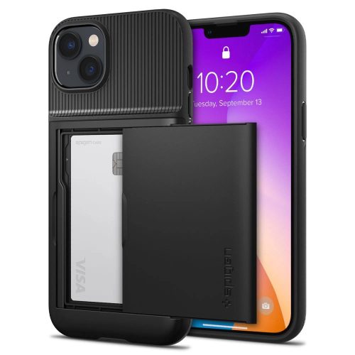 Spigen Slim Armor CS iPhone 14 Plus/15 Plus ütésálló hátlap, tok, kártyatartóval, fekete