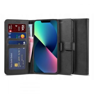 Tech-Protect Wallet 2 iPhone 13 Pro ökobőr, oldalra nyíló tok, fekete