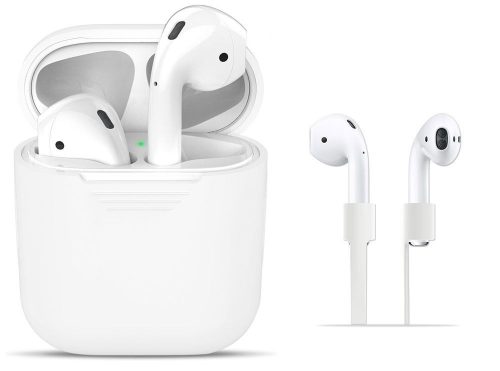 Tech-Protect Apple AirPods Case & Strap szilikon tok és nyakpánt, fehér