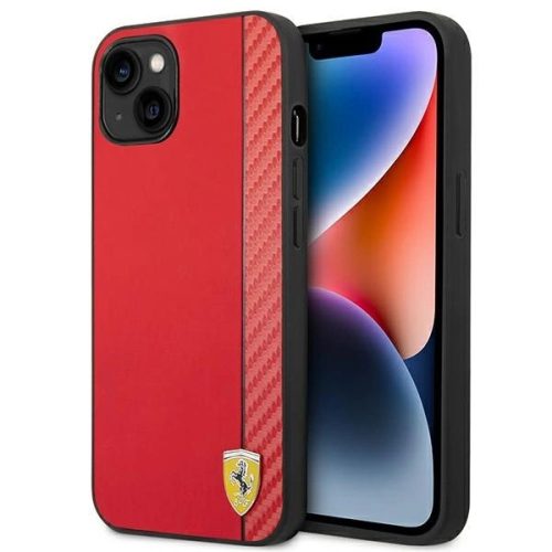 Ferrari FEHCP14MAXRE Carbon iPhone 14 Plus/15 Plus 6.7", hátlap, tok, piros