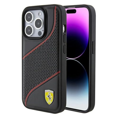 Ferrari FEHCP15LPWAK Perforated Waves Metal Logo iPhone 15 Pro 6.1", hátlap, tok, fekete