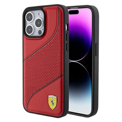 Ferrari FEHCP15LPWAR Perforated Waves Metal Logo iPhone 15 Pro 6.1" hátlap, tok, piros