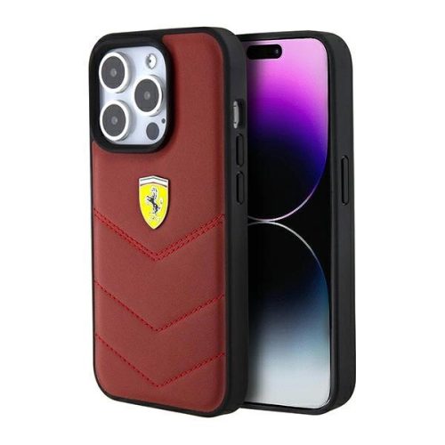 Ferrari FEHCP15LRDUR Leather Stitched Lines iPhone 15 Pro 6.1" hátlap, tok, piros