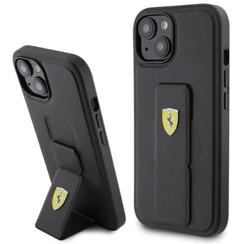 Ferrari FEHCP15SGSPSPSIK Grip Stand Metal Logo iPhone 15 6.1", hátlap, tok, fekete