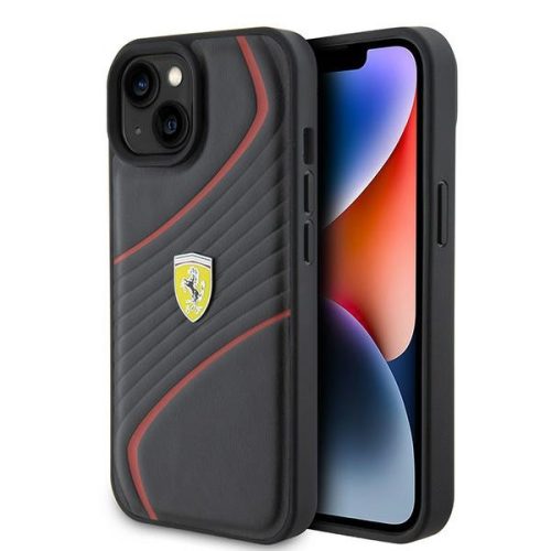 Ferrari iPhone 15 Twist Metal Logo (FEHCP15SPTWK) hátlap, tok, fekete