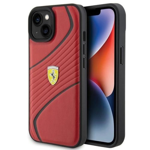 Ferrari FEHCP15SPTWR Twist Metal Logo iPhone 15 6.1" hátlap, tok, piros