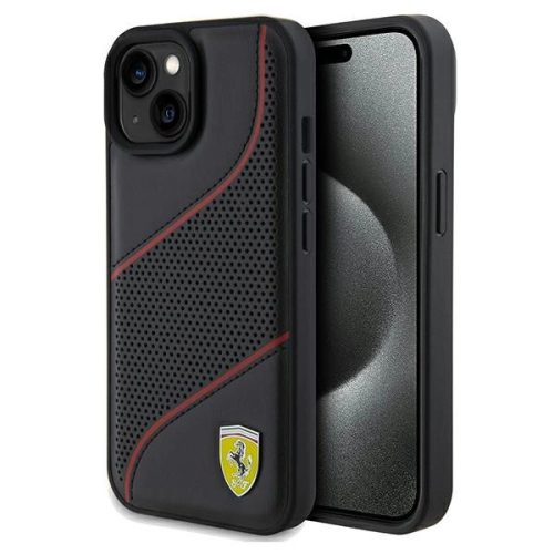 Ferrari FEHCP15SPWAK Perforated Waves Metal Logo iPhone 15 6.1", hátlap, tok, fekete