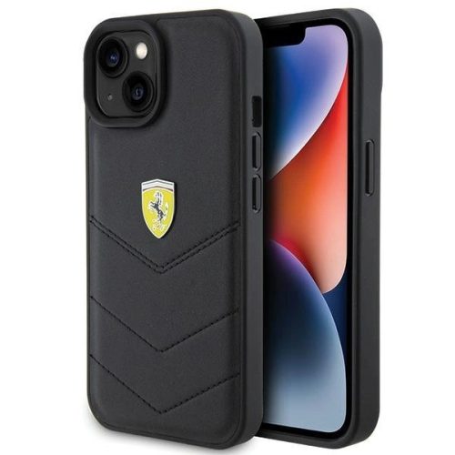 Ferrari FEHCP15SRDUK Quilted Metal Logo iPhone 15 6.1", hátlap, tok, fekete