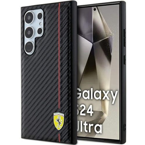 Ferrari FEHCS24LN3DUR Carbon Printed Line Samsung Galaxy S24 Ultra , hátlap, tok, fekete