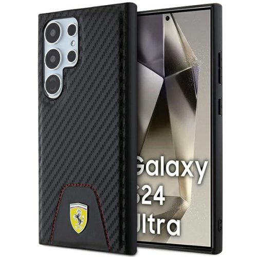 Ferrari FEHCS24LN3PUK Carbon Stitched Bottom Samsung Galaxy S24 Ultra , hátlap, tok, fekete