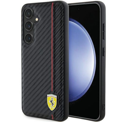 Ferrari FEHCS24SN3DUR Carbon Printed Line Samsung Galaxy S24 , hátlap, tok, fekete