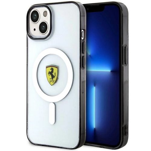 Ferrari FEHMP14SURKT Outline Magsafe iPhone 14 6.1" hátlap, tok, átlátszó-fekete