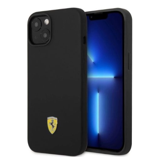 Ferrari FEHMSIP14SBK iPhone 14 6.1", hátlap, tok, fekete szilikon fém logó Magsafe