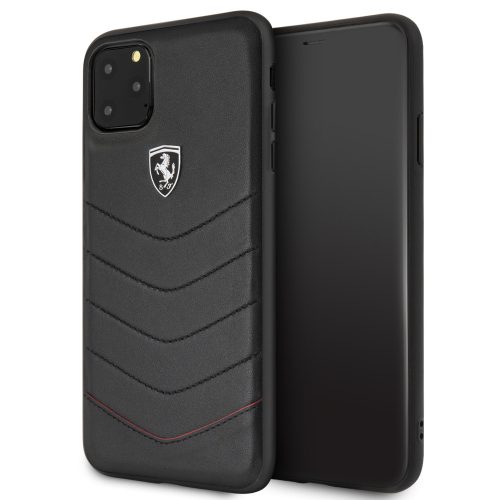 Ferrari iPhone 11 Pro Max Heritage Genuine Leather Quilted eredeti bőr (FEHQUHCN65BK) hátlap, tok, fekete