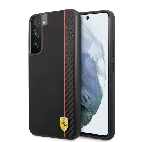 Ferrari Samsung Galaxy S22 Plus Smooth and Carbon Effect (FESAXHCS22MBK) hátlap, tok, fekete