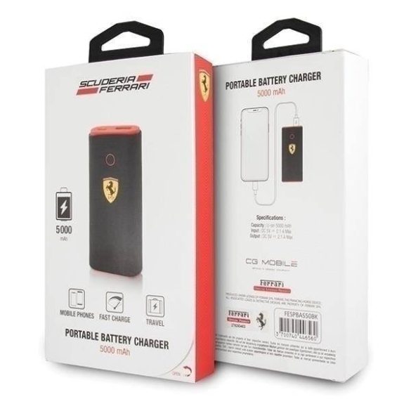 Ferrari FESPBAS50BK Power Bank hordozható külső akkumulátor, 5000mAh, fekete-piros