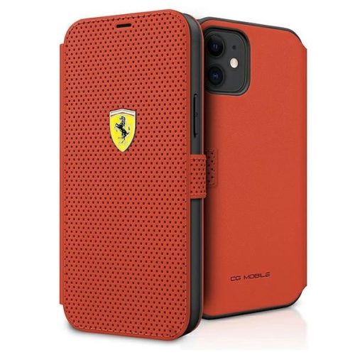 Ferrari FESPEFLBKP12SRE On Track Perforated iPhone 12 mini 5,4", oldalra nyíló tok, piros