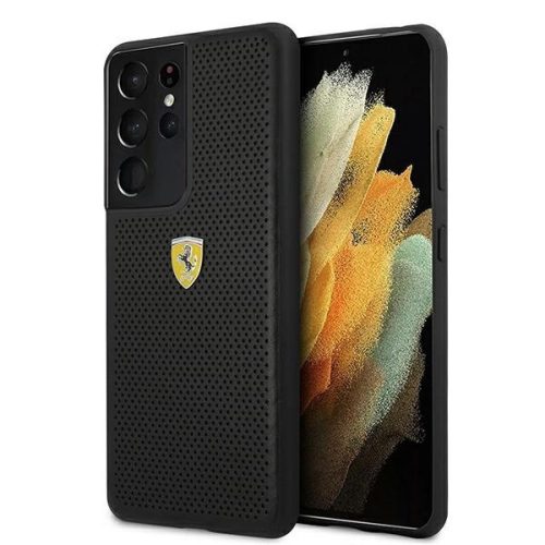 Ferrari FESPEHCS21LBK On Track Perforated Samsung Galaxy S21 Ultra G996, hátlap, tok, fekete