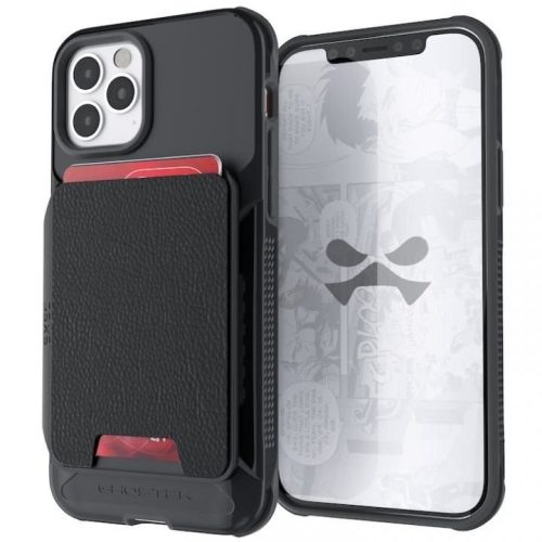 GHOSTEK iPhone 12 Pro Exec 4 Magnetic Wallet ütésálló hátlap tok, kártyatartóval, fekete