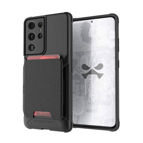 GHOSTEK Samsung Galaxy S21 Ultra Exec 4 Magnetic Wallet ütésálló hátlap tok, kártyatartóval, fekete