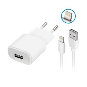 Forever TC-01 hálózati töltő adapter, 1 USB-A, 1A + iPhone lightning kábel, fehér