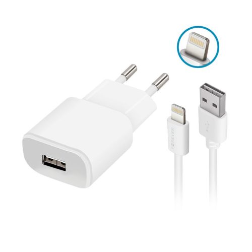 Forever TC-01 hálózati töltő adapter, 1 USB-A, 1A + iPhone lightning kábel, fehér