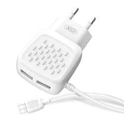   XO L51 2xUSB hálózati töltő és USB/Type-C kábel, gyorstöltő, 2.1A, 1m, fehér