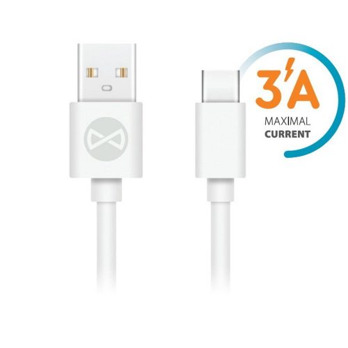 Forever USB-A/USB-C töltő és adatkábel, gyorstöltés funkció, 3A, 1m, fehér