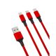 XO NB173 USB Cable 3in1 Micro-USB, Type-C, Lightning kábel, 2.4A, 1.2m, piros