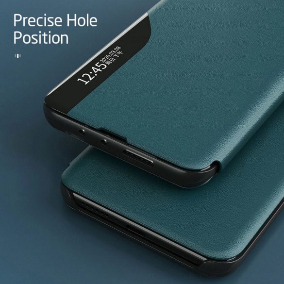 Eco Leather View Case Xiaomi Redmi Note 10/Note 10S oldalra nyíló tok sötétzöld