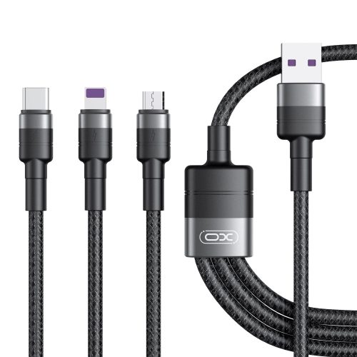 XO NB-Q191 USB Cable 3in1 Micro-USB, Type-C, Lightning kábel, 40W, 1.2m, fekete