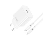   XO CE15 Wall Charger hálózati töltő adapter, gyorstöltő, PD 20W, USB-C, USB-C/Lightning kábellel 3A, fehér