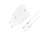 XO CE15 Wall Charger hálózati töltő adapter, gyorstöltő, PD 20W, USB-C, USB-C/Lightning kábellel 3A, fehér