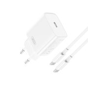   XO CE15 Wall Charger hálózati töltő adapter, gyorstöltő, PD 20W, USB-C, USB-C/USB-C kábellel 3A, fehér