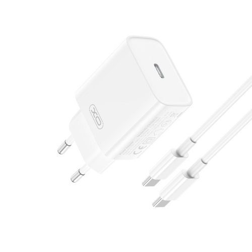 XO CE15 Wall Charger hálózati töltő adapter, gyorstöltő, PD 20W, USB-C, USB-C/USB-C kábellel 3A, fehér