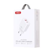   XO CE12 Wall Charger hálózati töltő adapter, gyorstöltő, PD QC 3.0, 20W, USB-A/USB-C, USB-C/USB-C kábellel 3A, fehér