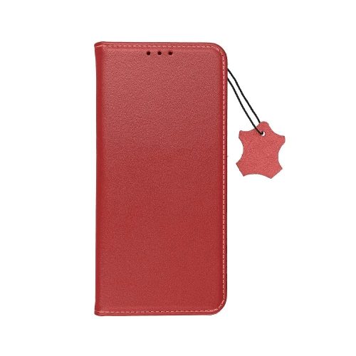 Genuine Leather iPhone 15 eredeti bőr oldalra nyíló tok, bordó