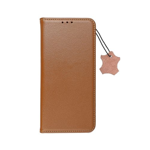 Genuine Leather iPhone 15 eredeti bőr oldalra nyíló tok, barna