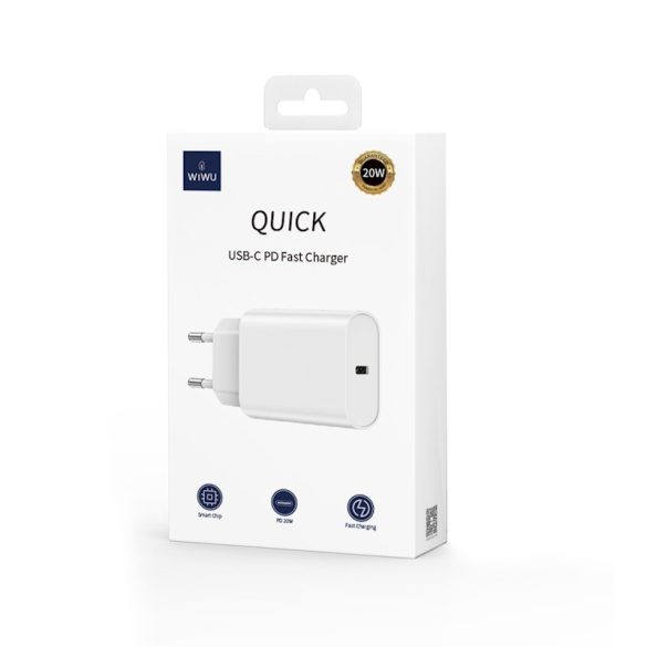 WIWU Wi-U001 Wall Charger hálózati töltő adapter, gyorstöltő, PD 20W, USB-C, 3A, fehér