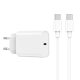 WIWU Wi-U001 Wall Charger hálózati töltő adapter, gyorstöltő, PD 20W, USB-C,  USB-C/USB-C kábellel, 3A, fehér