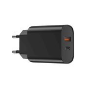   WIWU Wi-U002 Wall Charger hálózati töltő adapter, gyorstöltő, PD+QC 20W, USB-A/USB-C, 3A, fekete