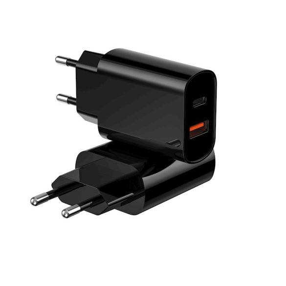 WIWU Wi-U002 Wall Charger hálózati töltő adapter, gyorstöltő, PD+QC 20W, USB-A/USB-C, 3A, fekete