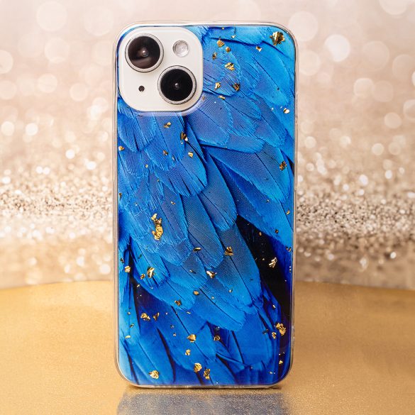 Gold Glam Feathers Case Samsung Galaxy A55 5G hátlap, tok, mintás, kék