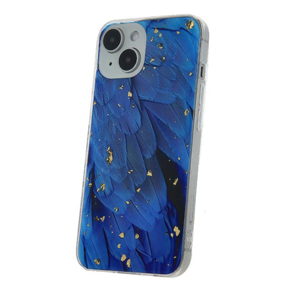 Gold Glam Feathers Case Samsung Galaxy A55 5G hátlap, tok, mintás, kék