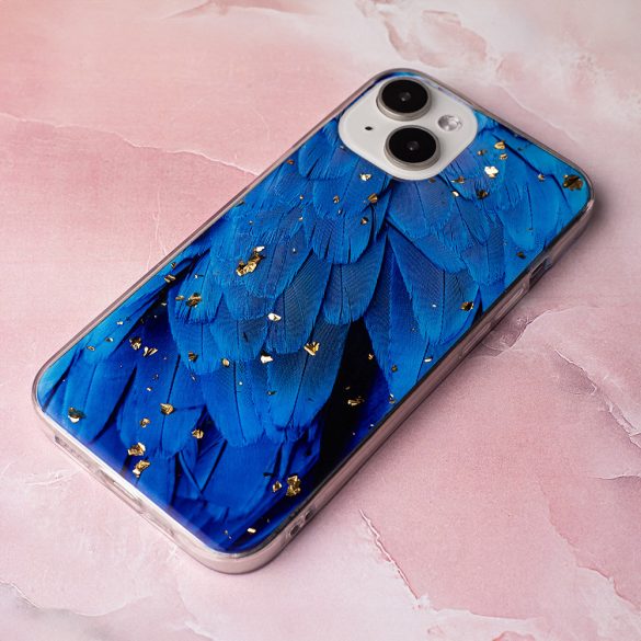 Gold Glam Feathers Case Samsung Galaxy A55 5G hátlap, tok, mintás, kék