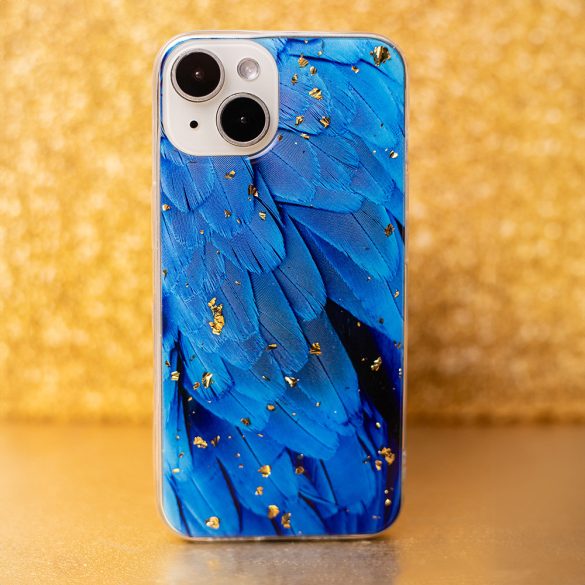 Gold Glam Feathers Case Samsung Galaxy A55 5G hátlap, tok, mintás, kék