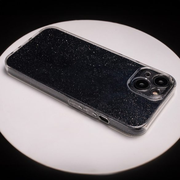 Shine Case iPhone 16 Plus csillámos kameravédős hátlap, tok, átlátszó