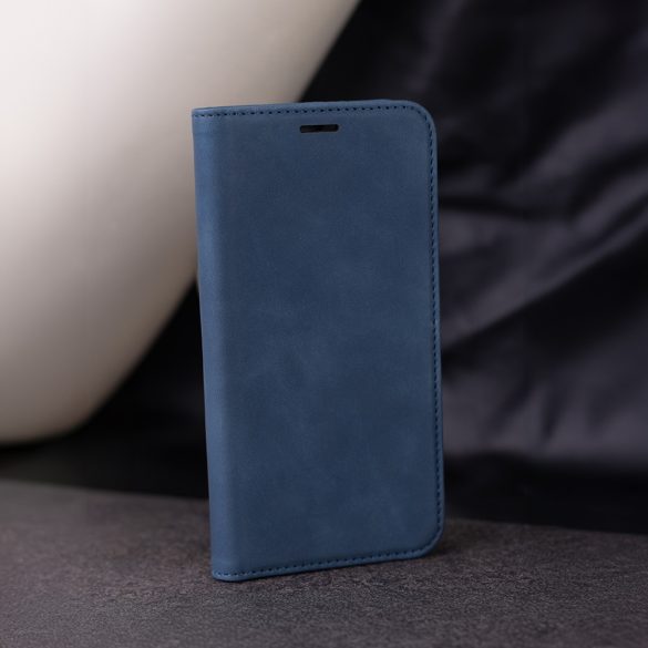 Smart Suede iPhone 16 Pro oldalra nyíló tok, sötétkék